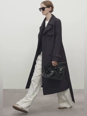 Massimo Dutti Navy Blue Trench Coat NWT SIZE XS- OVERSIZED